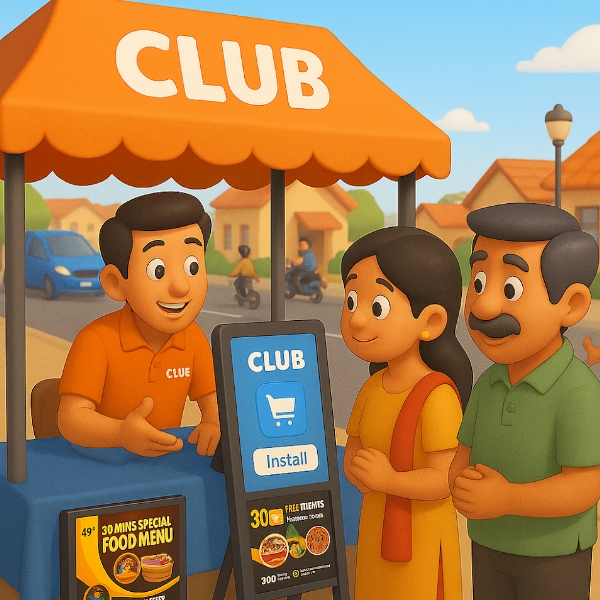 Digital screen displays promoting StoreKing CLUB