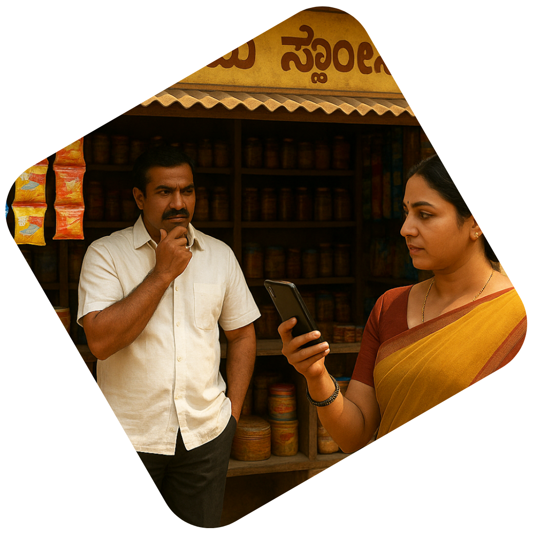 Store owner serving customers